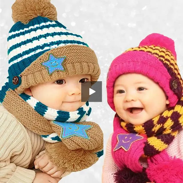 Little Kids Knitted Winter Beanie Hat and Scarf Set, 6 Month Baby to Toddlers