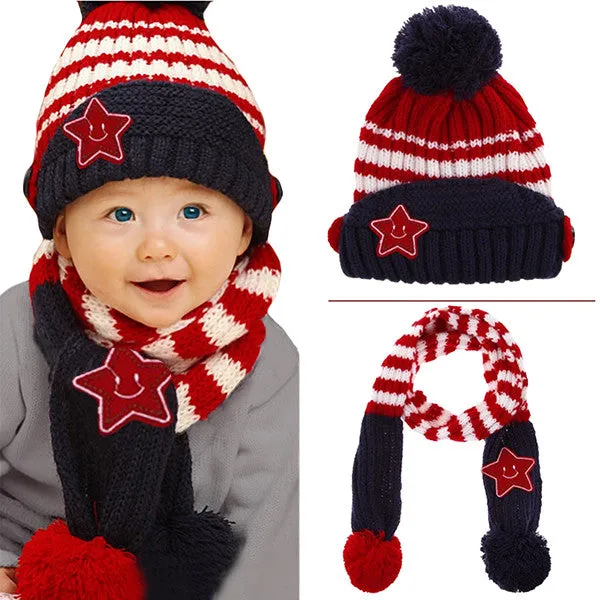 Little Kids Knitted Winter Beanie Hat and Scarf Set, 6 Month Baby to Toddlers