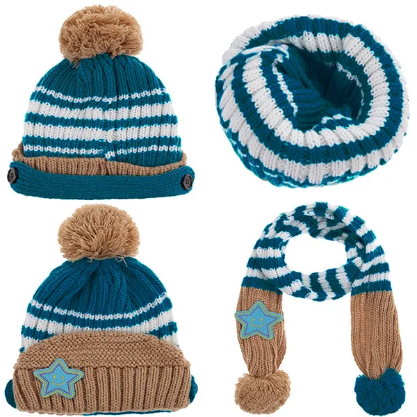 Little Kids Knitted Winter Beanie Hat and Scarf Set, 6 Month Baby to Toddlers