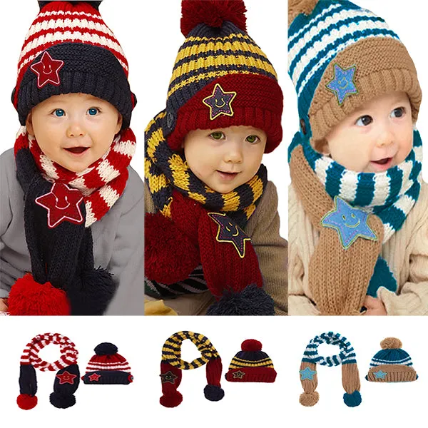 Little Kids Knitted Winter Beanie Hat and Scarf Set, 6 Month Baby to Toddlers