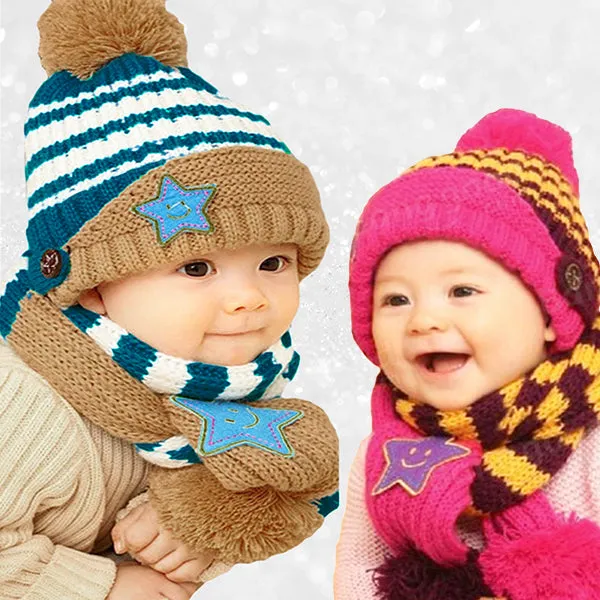Little Kids Knitted Winter Beanie Hat and Scarf Set, 6 Month Baby to Toddlers