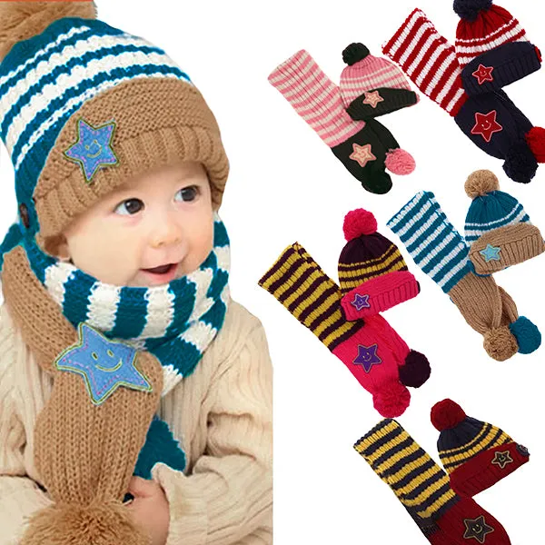 Little Kids Knitted Winter Beanie Hat and Scarf Set, 6 Month Baby to Toddlers