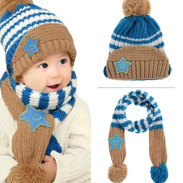 Little Kids Knitted Winter Beanie Hat and Scarf Set, 6 Month Baby to Toddlers
