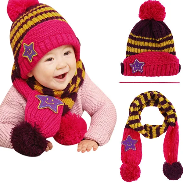 Little Kids Knitted Winter Beanie Hat and Scarf Set, 6 Month Baby to Toddlers
