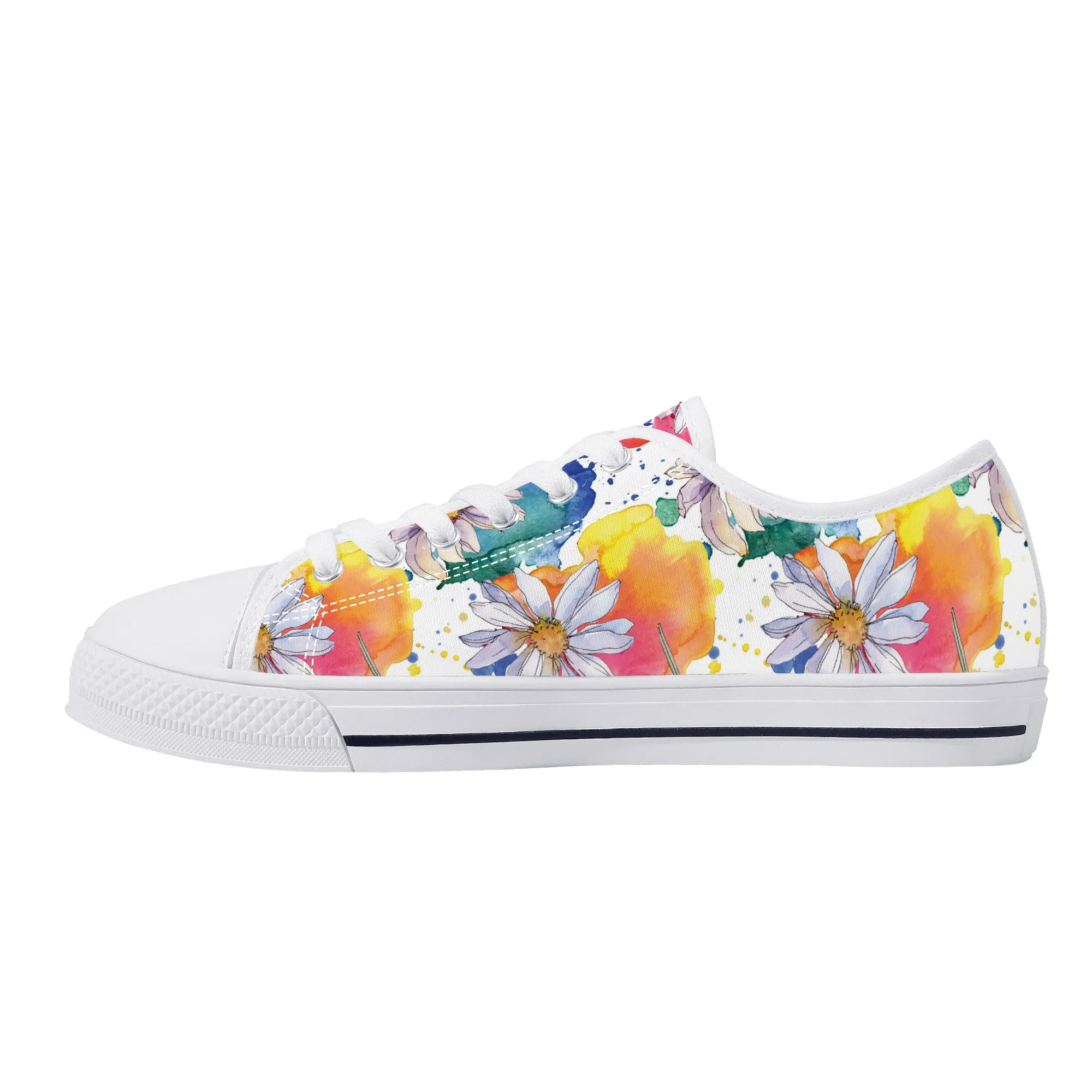 Lively Blooms of Vibrant Daisies Painted in Watercolor Canvas Sneakers