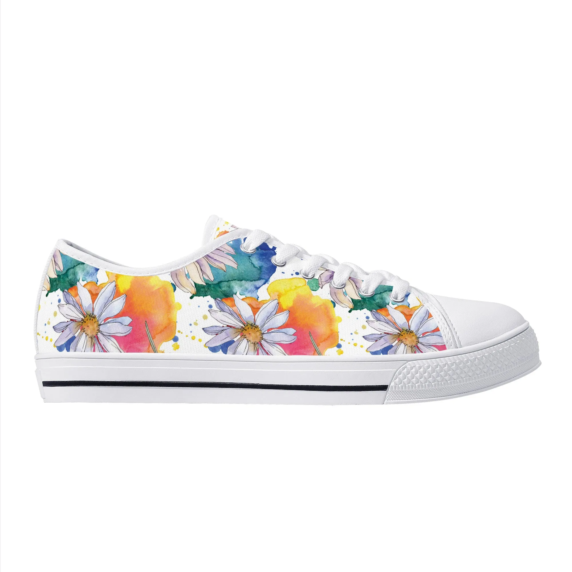 Lively Blooms of Vibrant Daisies Painted in Watercolor Canvas Sneakers