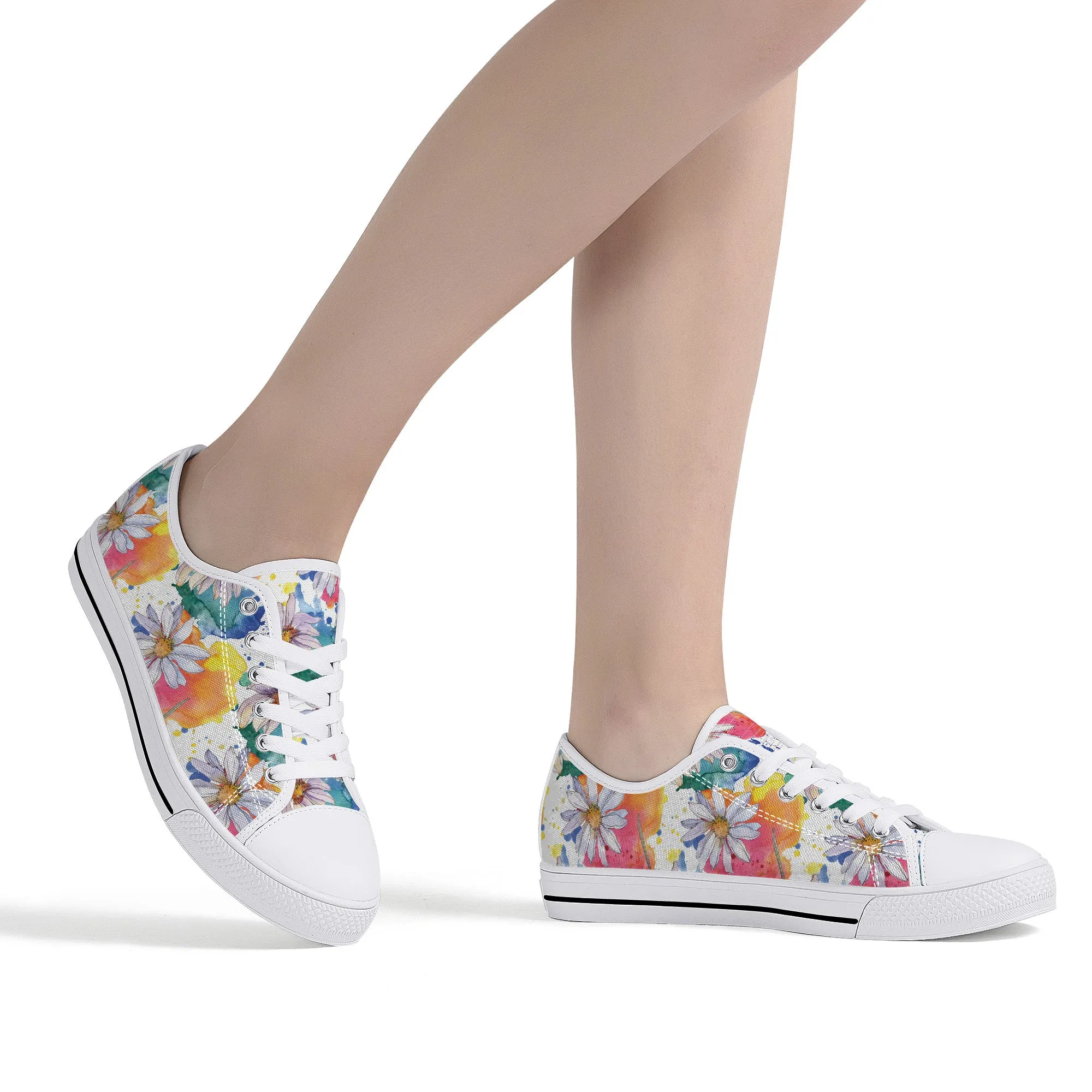 Lively Blooms of Vibrant Daisies Painted in Watercolor Canvas Sneakers