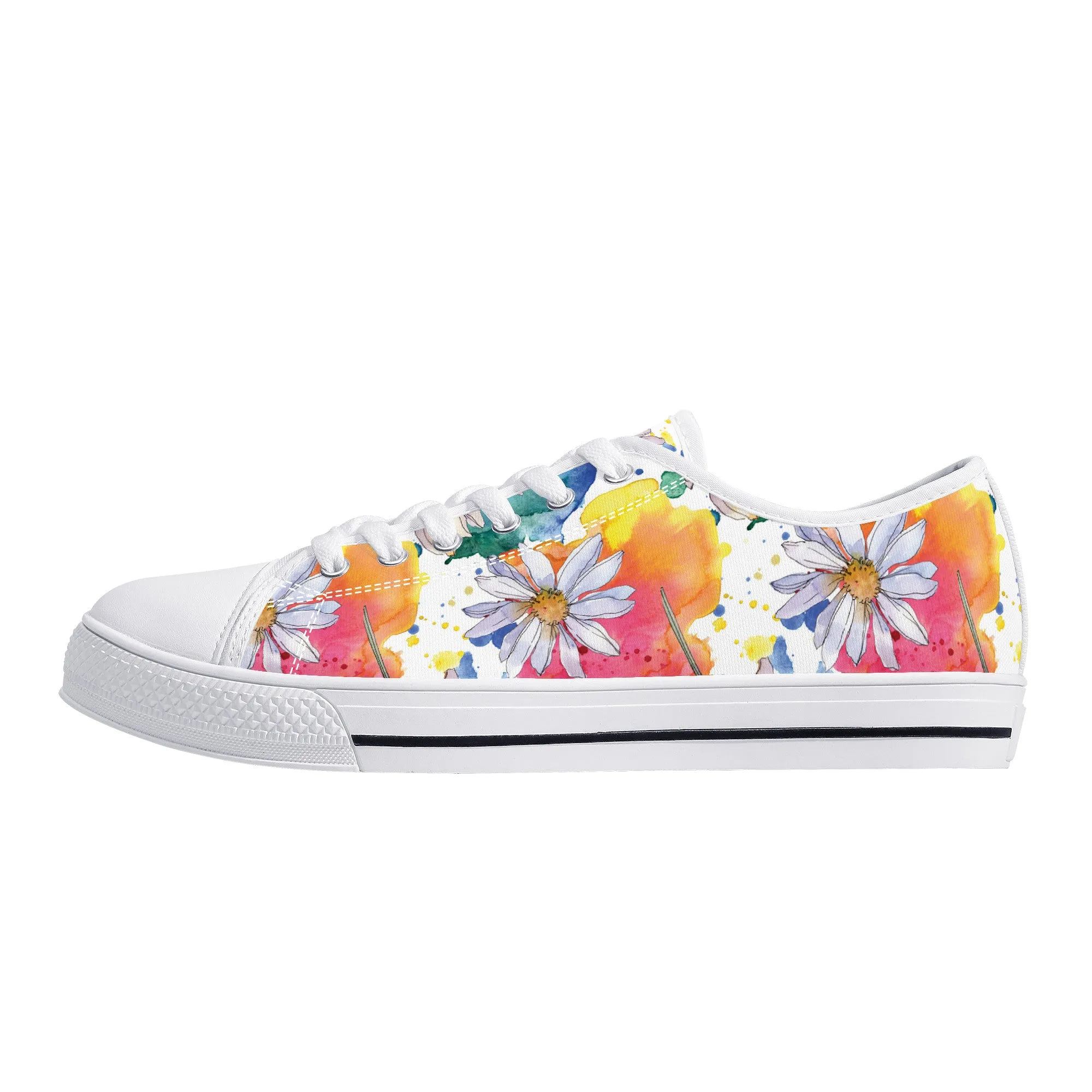 Lively Blooms of Vibrant Daisies Painted in Watercolor Canvas Sneakers
