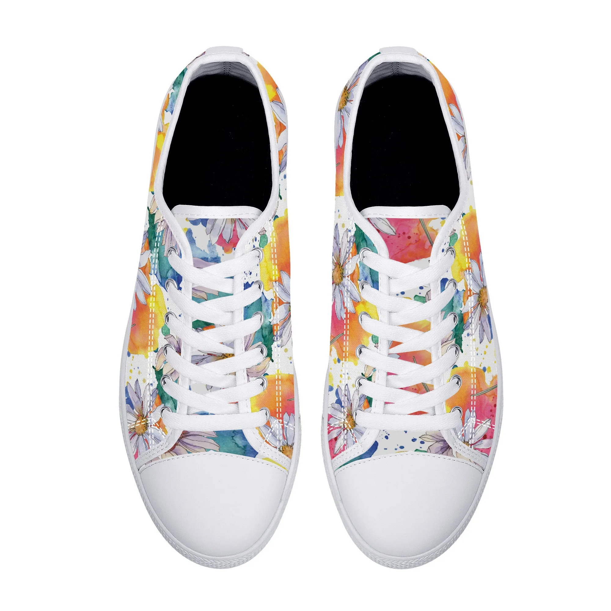 Lively Blooms of Vibrant Daisies Painted in Watercolor Canvas Sneakers