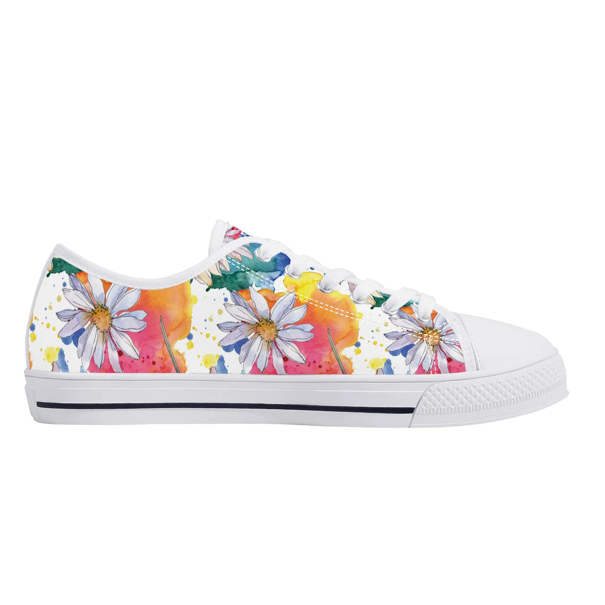 Lively Blooms of Vibrant Daisies Painted in Watercolor Canvas Sneakers