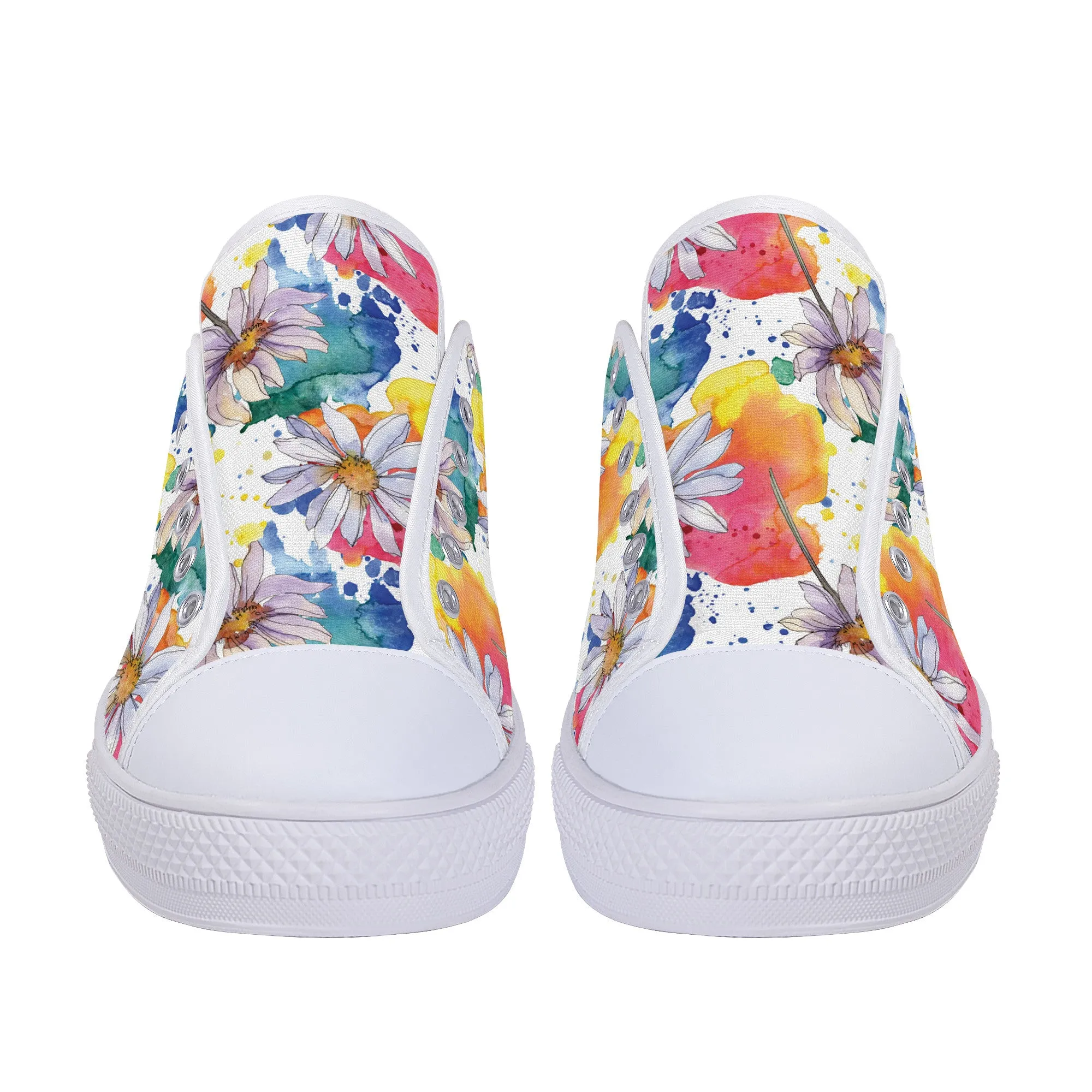 Lively Blooms of Vibrant Daisies Painted in Watercolor Canvas Sneakers