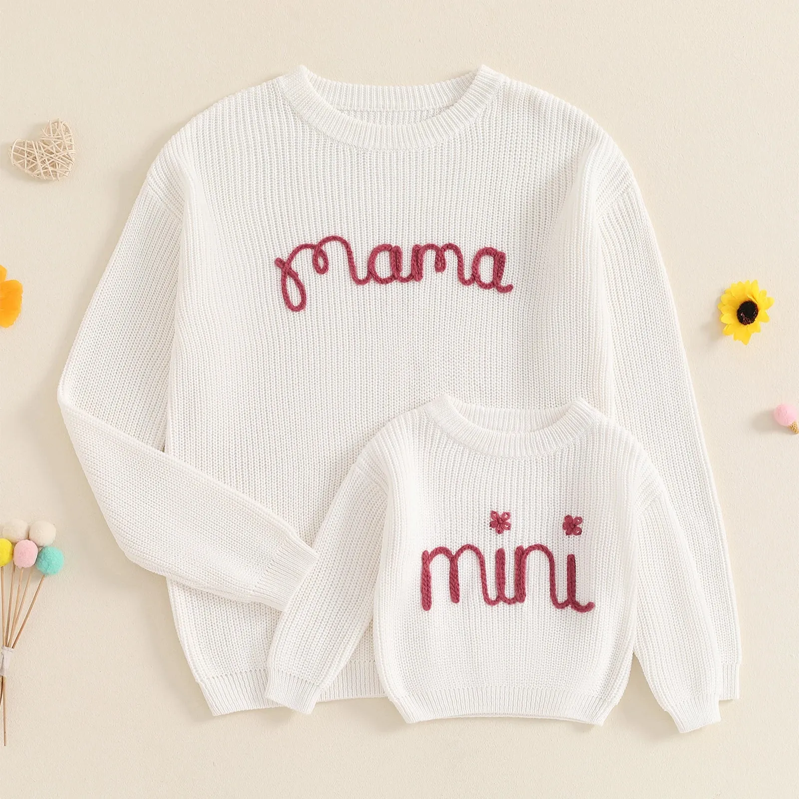 Mama and Mini Embroidered Cable Knit Jumpers