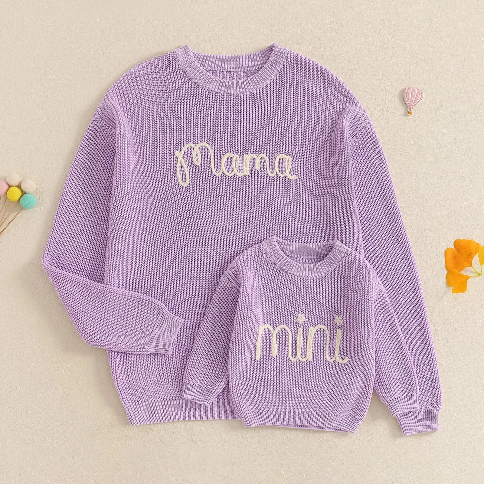 Mama and Mini Embroidered Cable Knit Jumpers