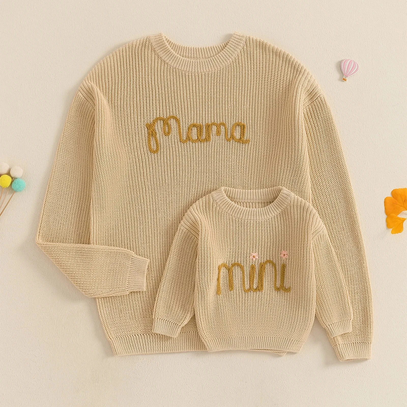 Mama and Mini Embroidered Cable Knit Jumpers