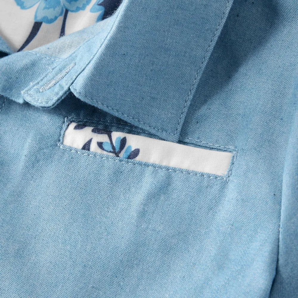 Matching Family Outfits Cotton Denim Sleeveless Dresses for Mommy and Me Denim Shirts for Dad
