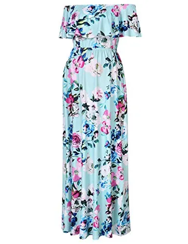 Maternity Dress Women's Off Shoulder Floral Print Casual Maxi Boho Dress