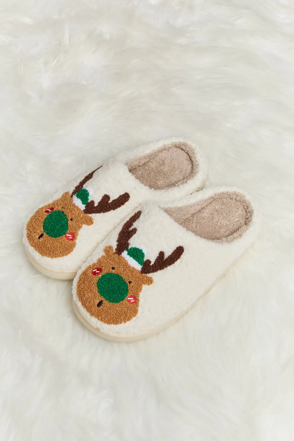 Melody Rudolph Print Christmas Plush Slide Slippers