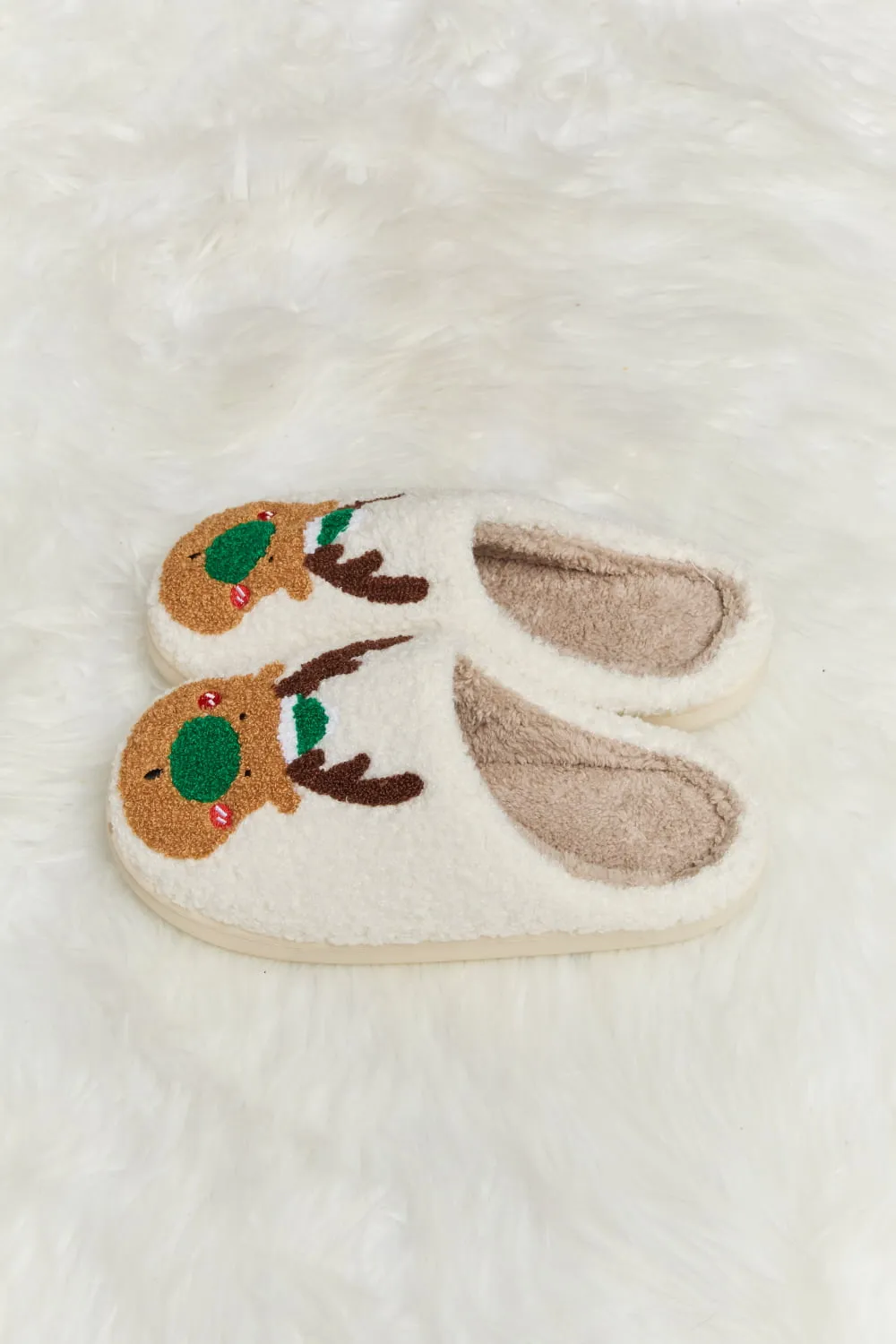 Melody Rudolph Print Christmas Plush Slide Slippers