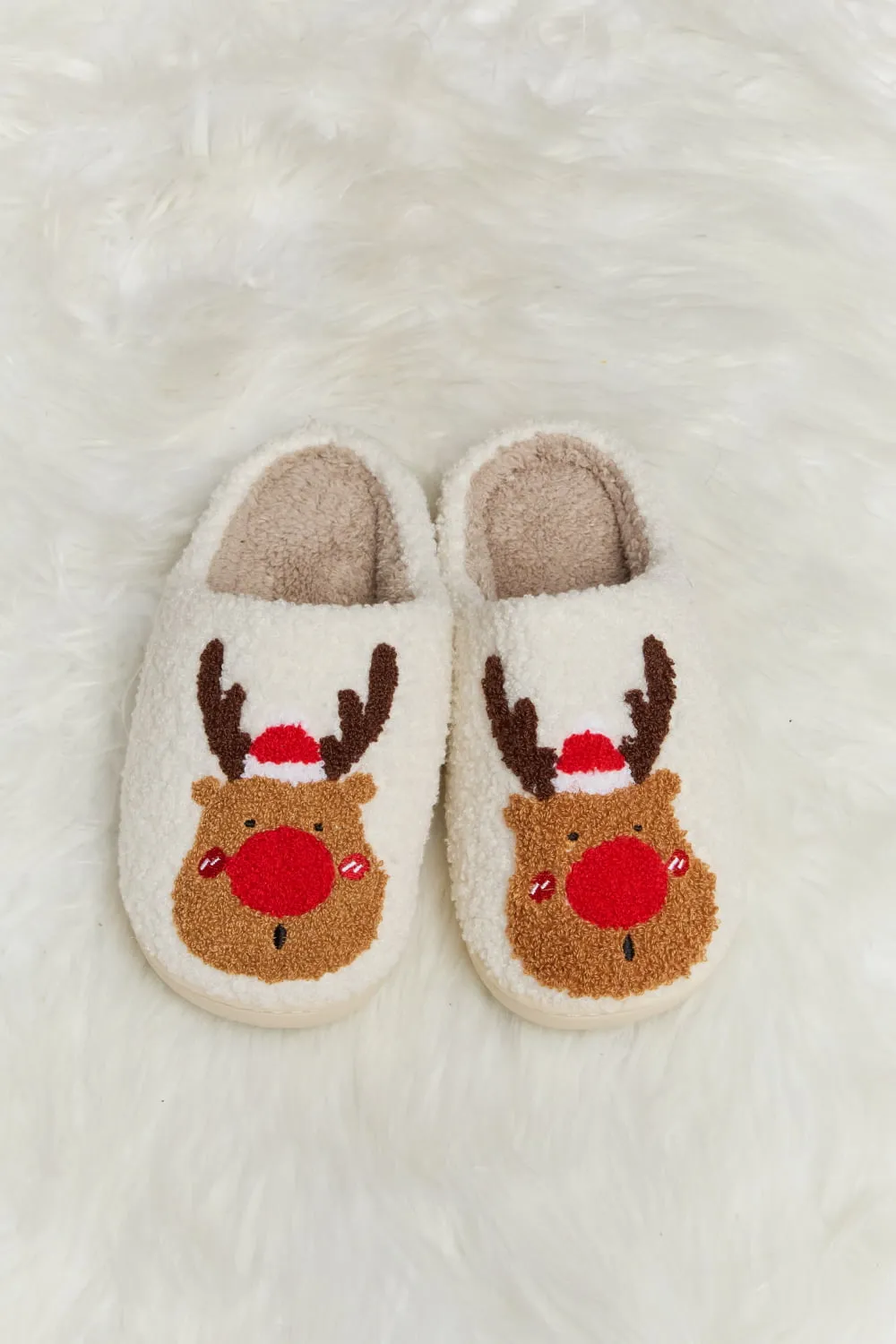 Melody Rudolph Print Christmas Plush Slide Slippers