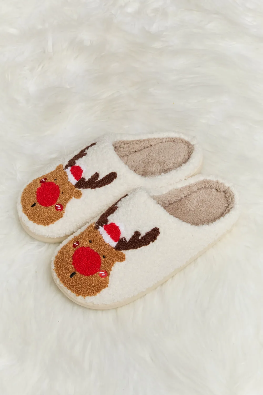Melody Rudolph Print Christmas Plush Slide Slippers