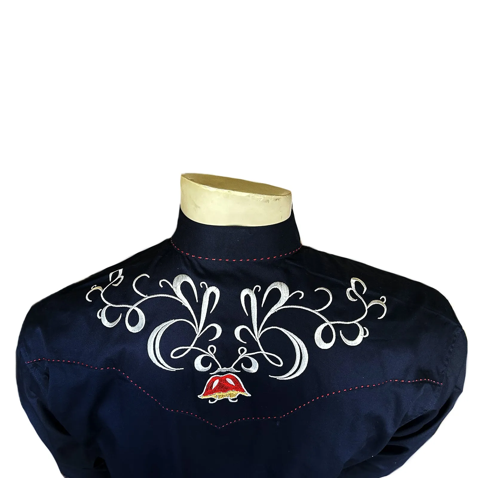 Men's Vintage Navy Art Deco Floral Embroidered Western Shirt