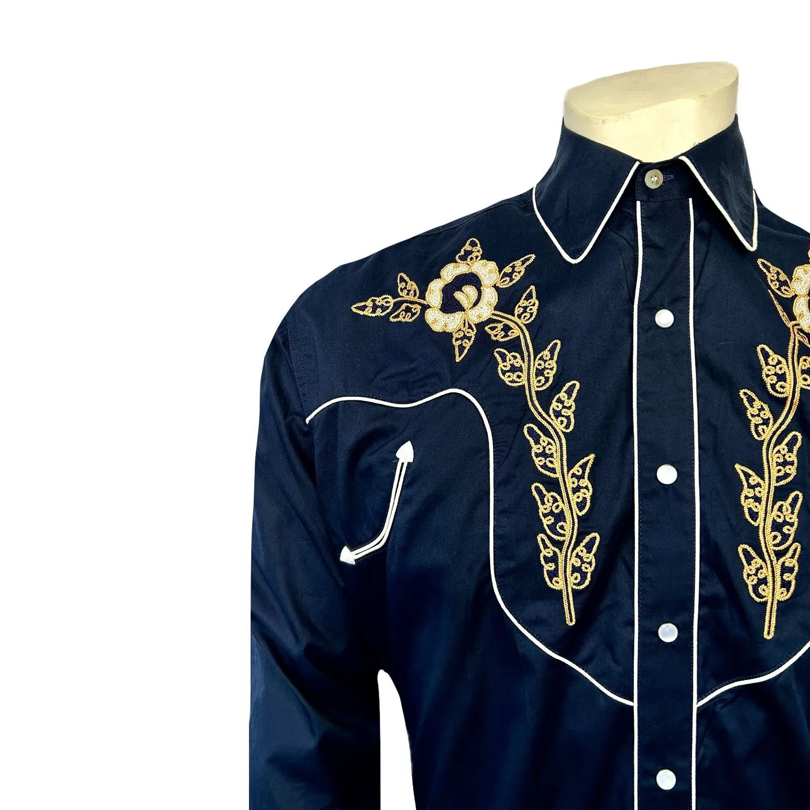 Men's Vintage Navy Floral Embroidered Western Shirt