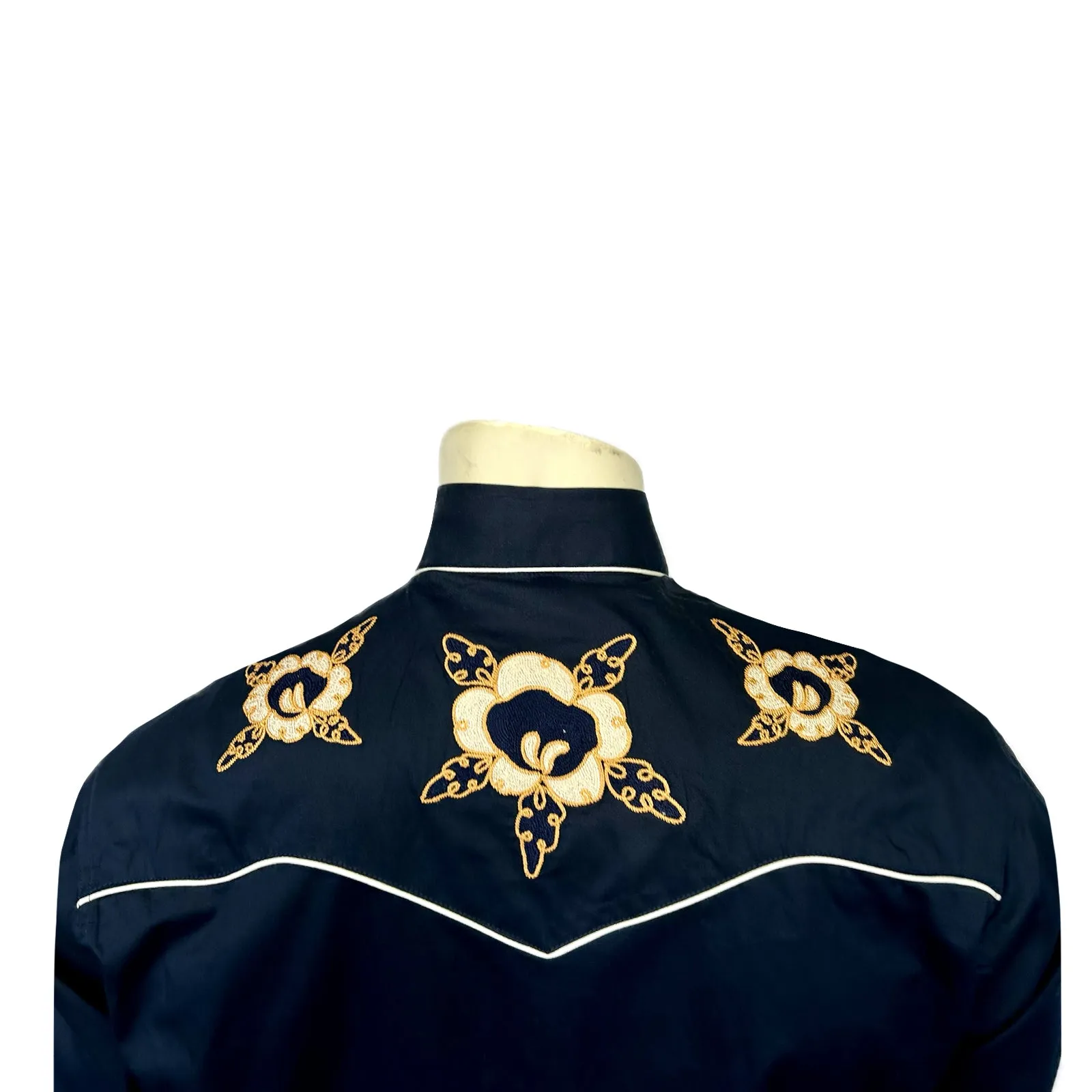 Men's Vintage Navy Floral Embroidered Western Shirt
