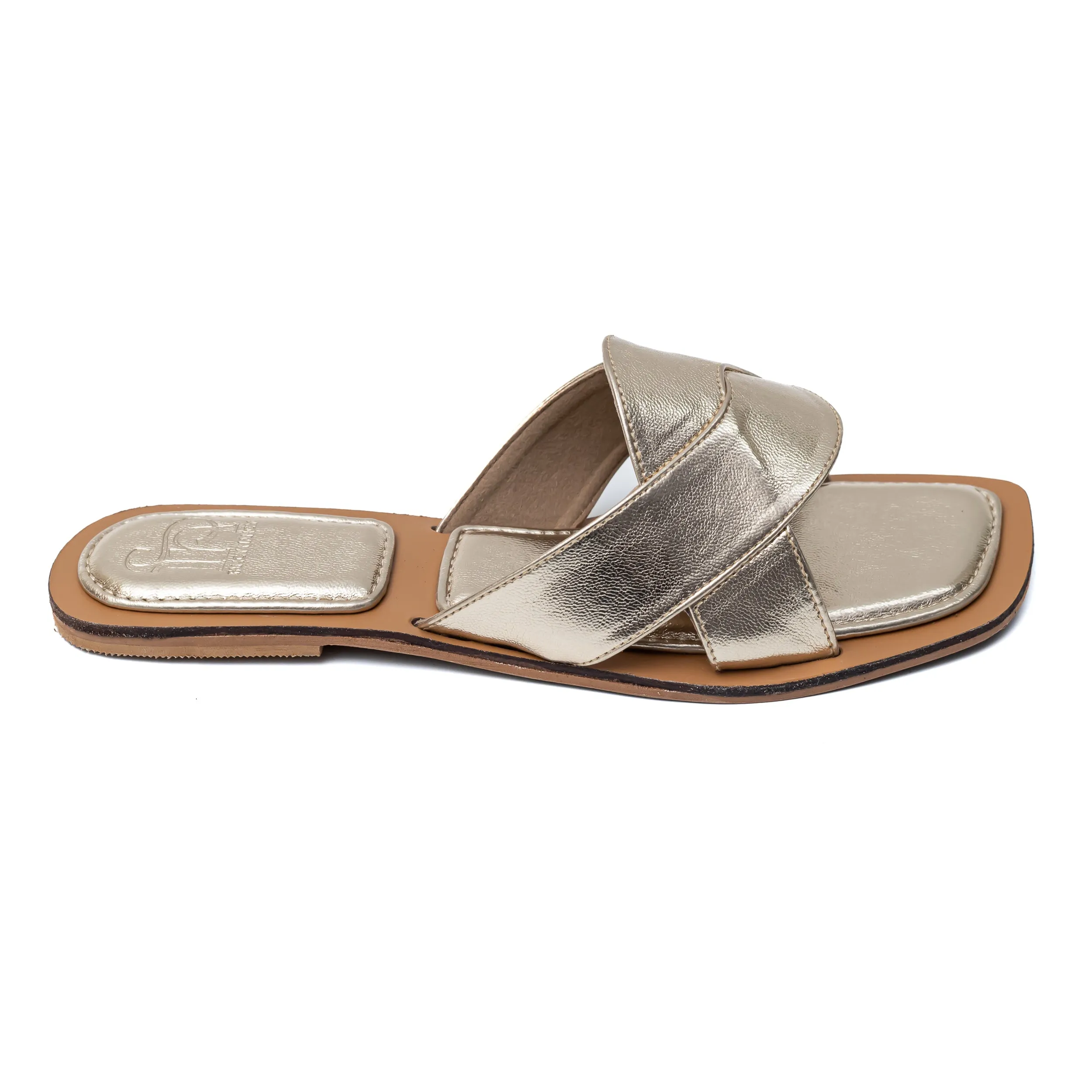 Metallic Criss Cross Strap Flats - Gold