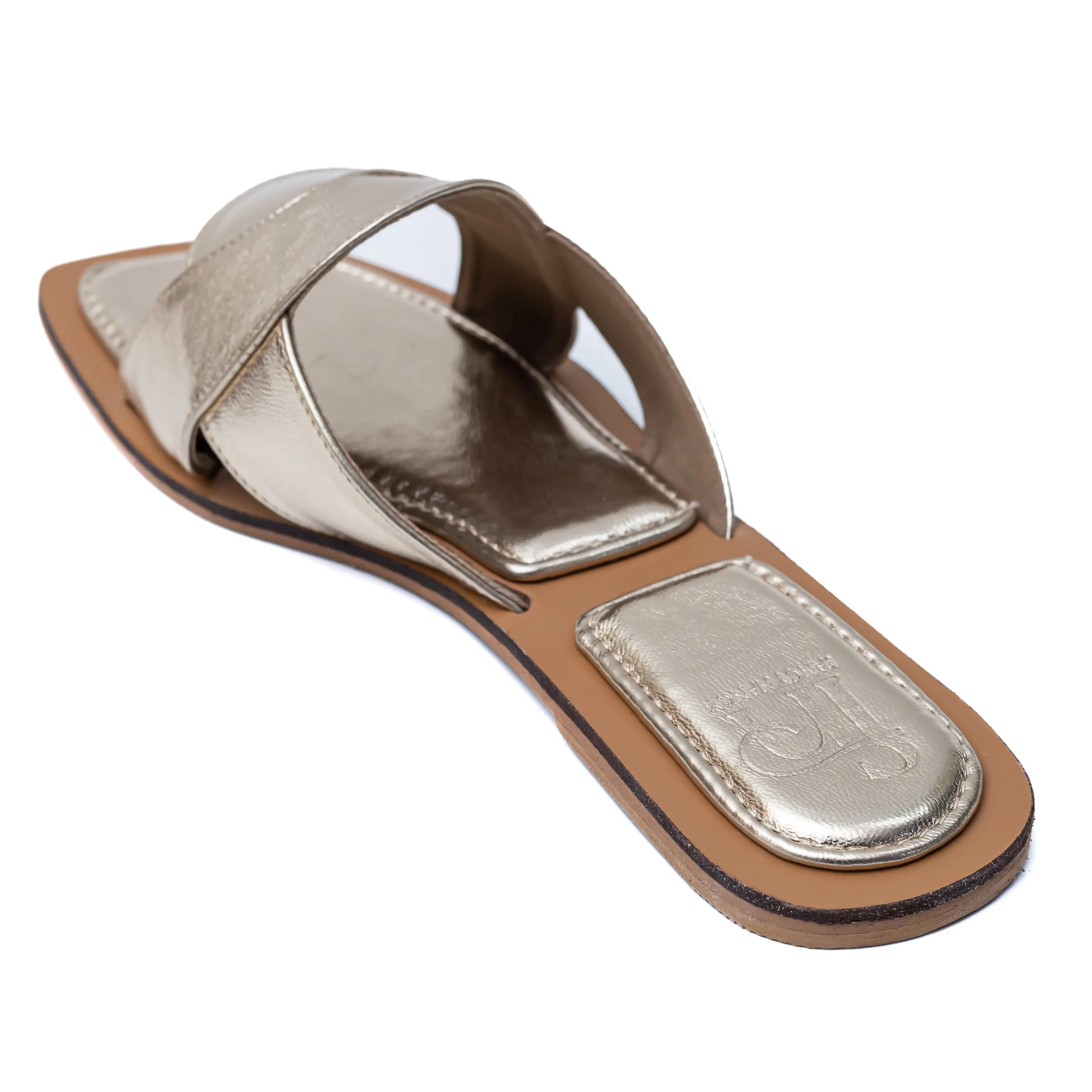 Metallic Criss Cross Strap Flats - Gold