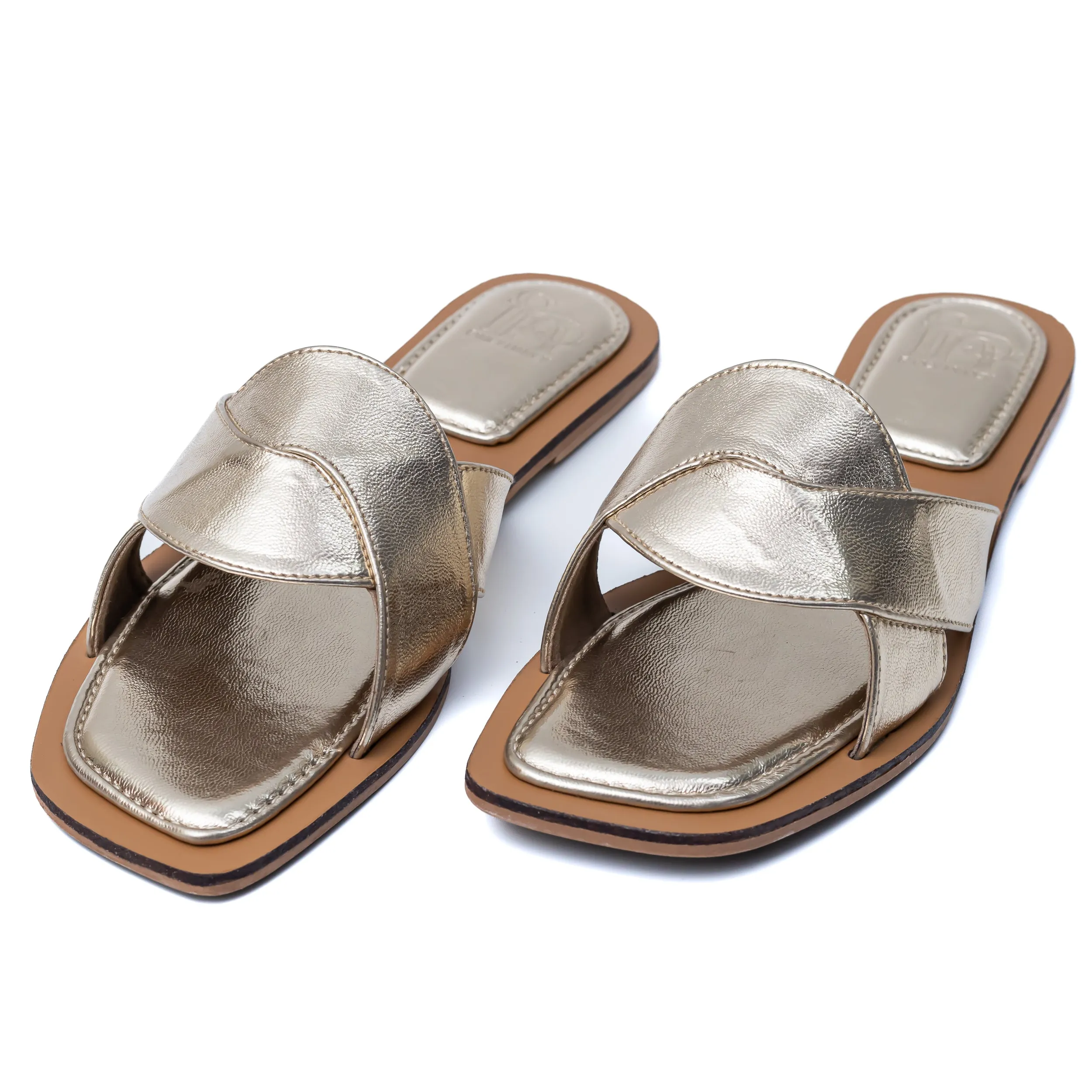 Metallic Criss Cross Strap Flats - Gold