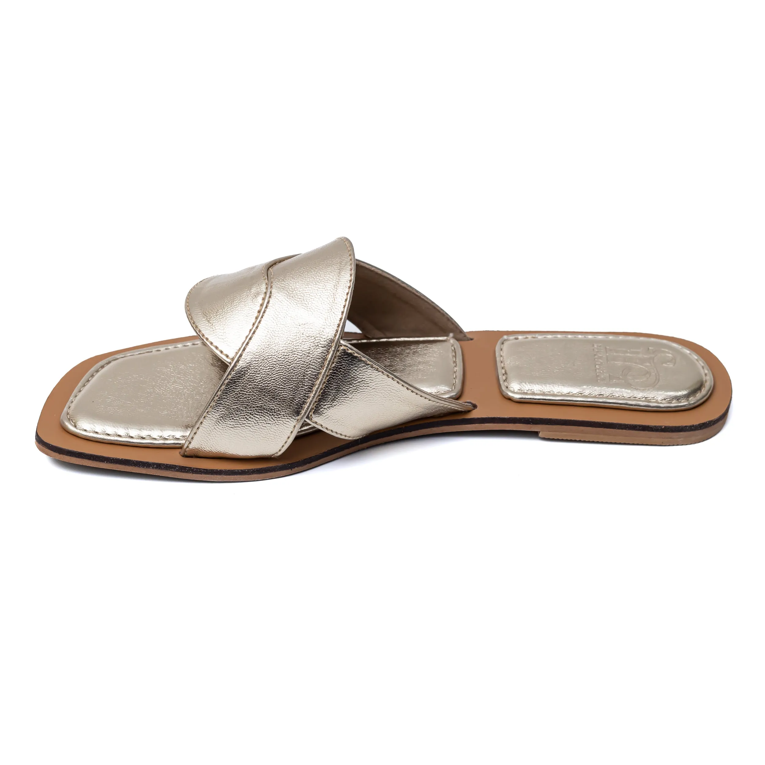 Metallic Criss Cross Strap Flats - Gold