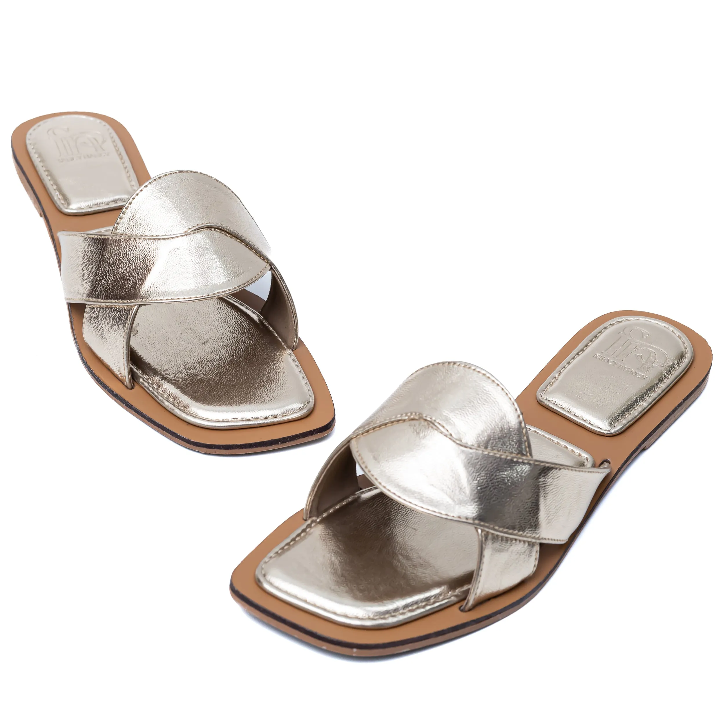 Metallic Criss Cross Strap Flats - Gold