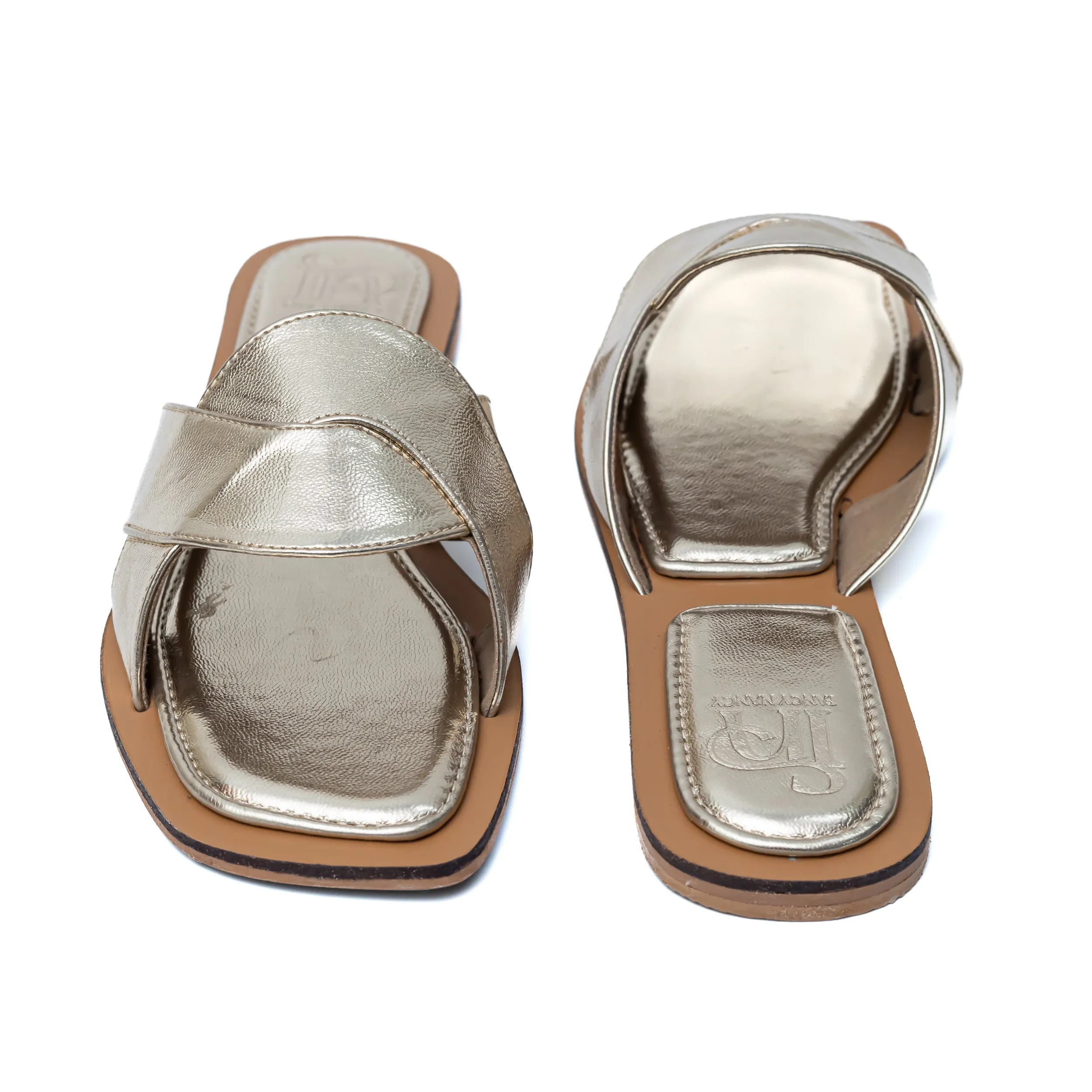 Metallic Criss Cross Strap Flats - Gold
