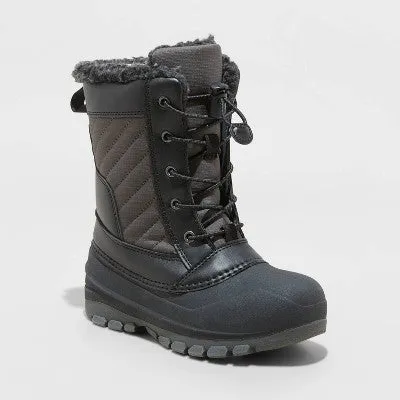 New - All In Motion Kids Faux Fur Elastic Laces Ankle Winter Boots Waterproof