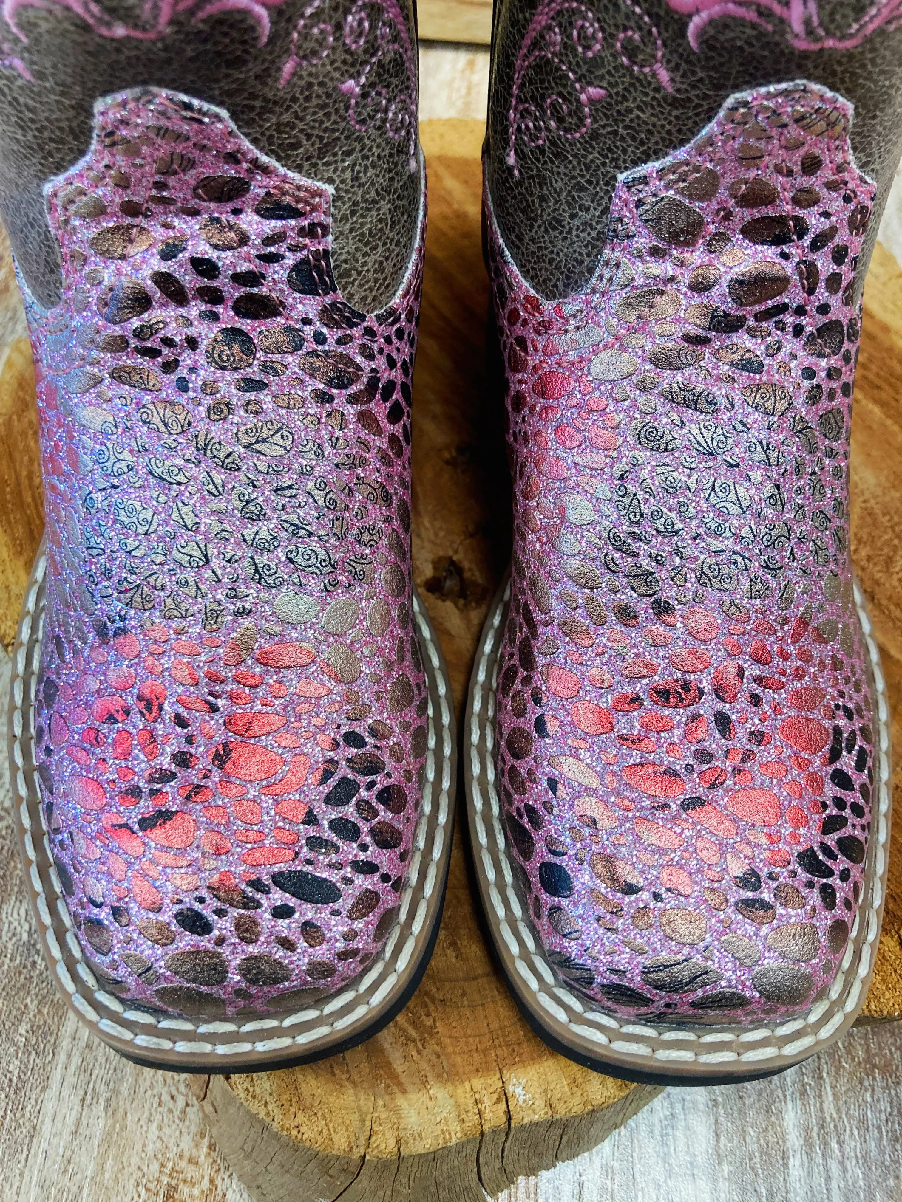 Old West Toddler/Child Antique Pink/Brown Crackle Boot