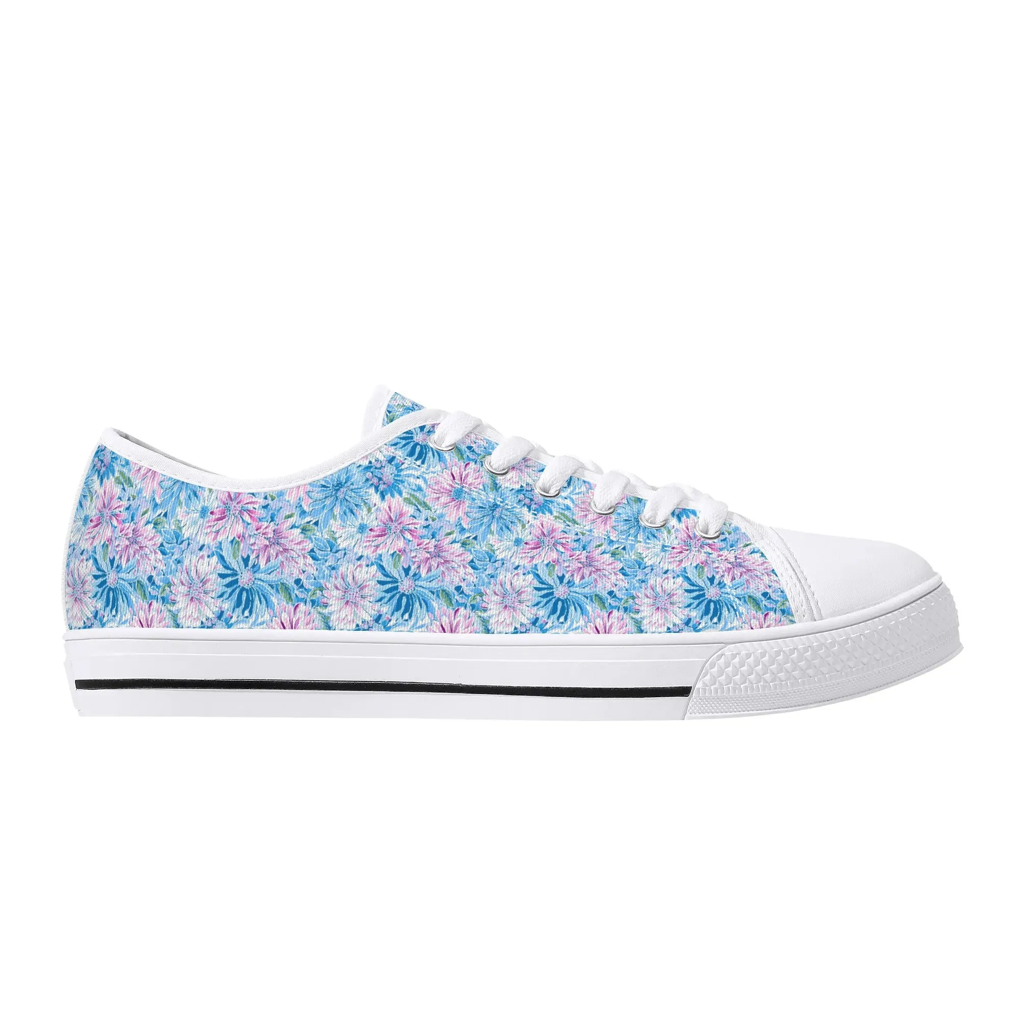 Pastel Blossom Symphony: Spring Flowers in Soft Pink and Blue Hues Womens Low Top Canvas Sneakers US5.5 - US12