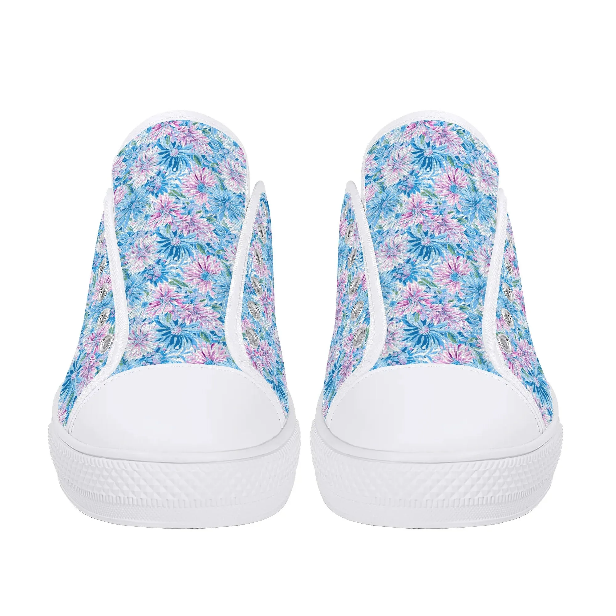 Pastel Blossom Symphony: Spring Flowers in Soft Pink and Blue Hues Womens Low Top Canvas Sneakers US5.5 - US12