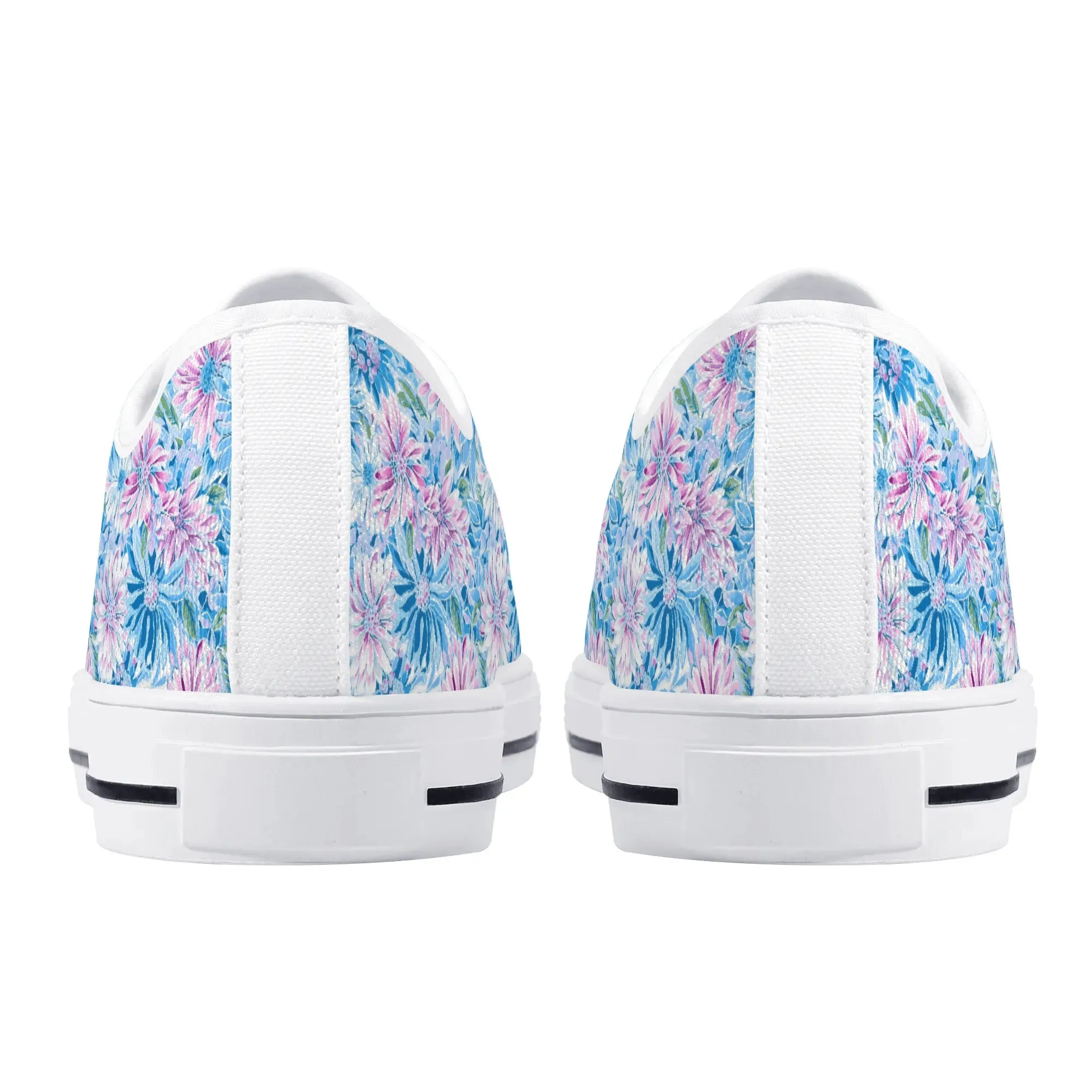 Pastel Blossom Symphony: Spring Flowers in Soft Pink and Blue Hues Womens Low Top Canvas Sneakers US5.5 - US12