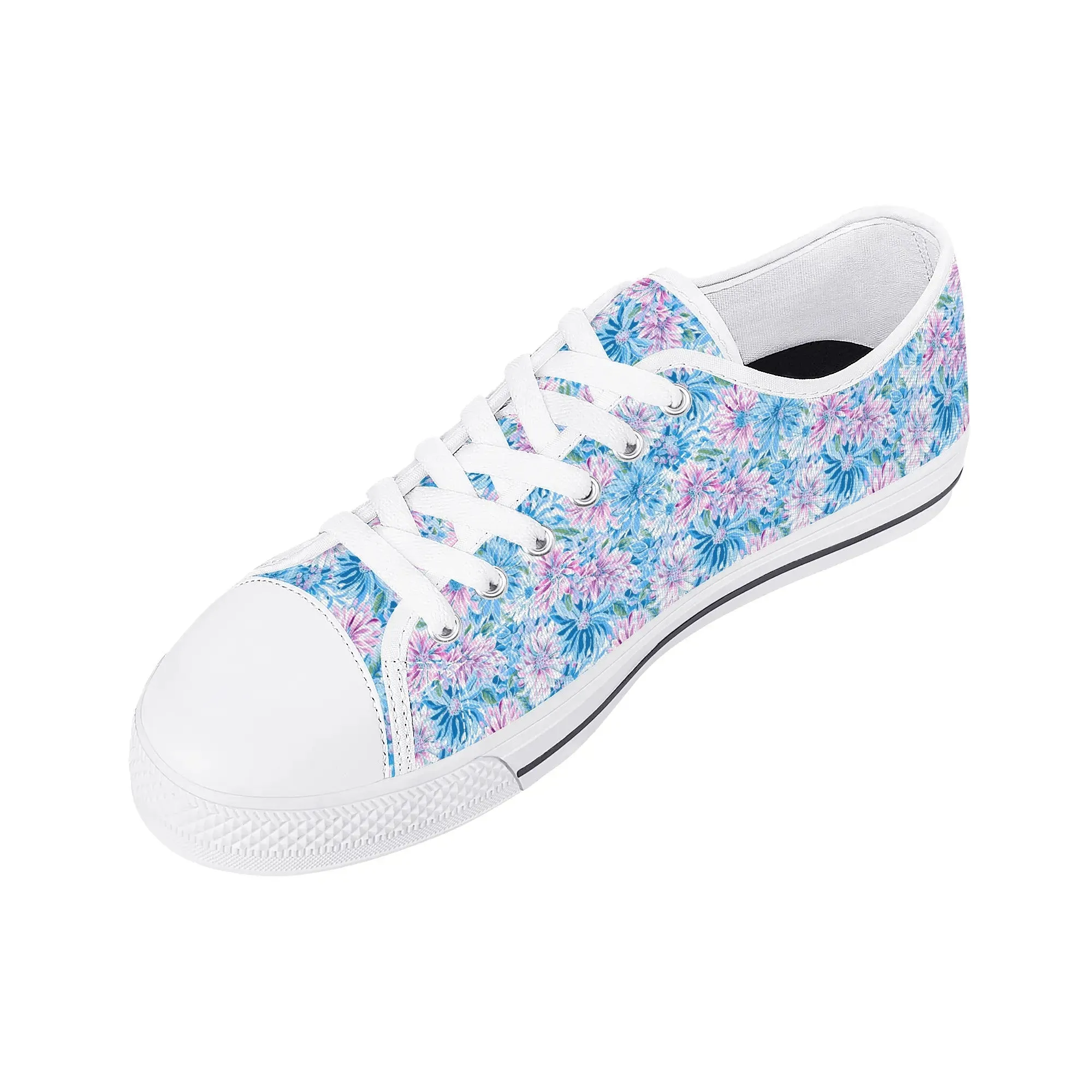 Pastel Blossom Symphony: Spring Flowers in Soft Pink and Blue Hues Womens Low Top Canvas Sneakers US5.5 - US12