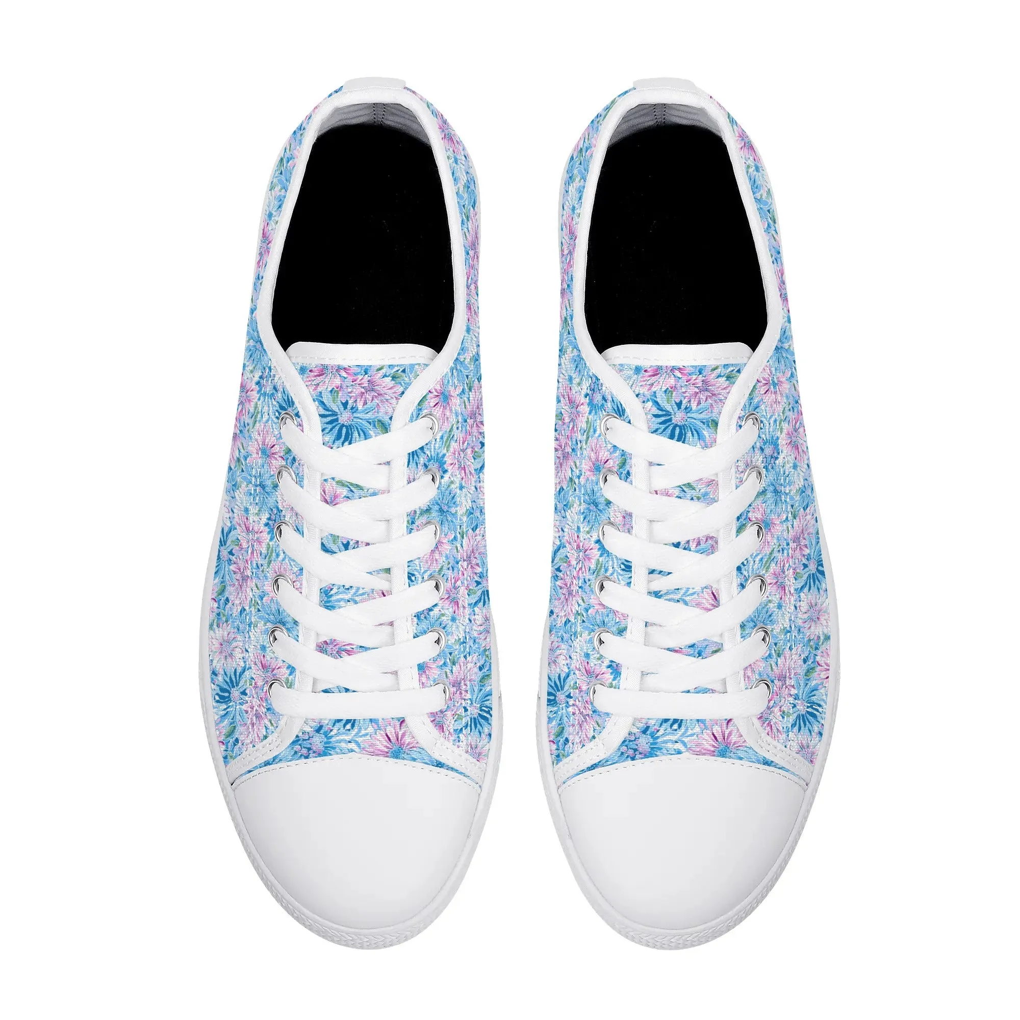 Pastel Blossom Symphony: Spring Flowers in Soft Pink and Blue Hues Womens Low Top Canvas Sneakers US5.5 - US12