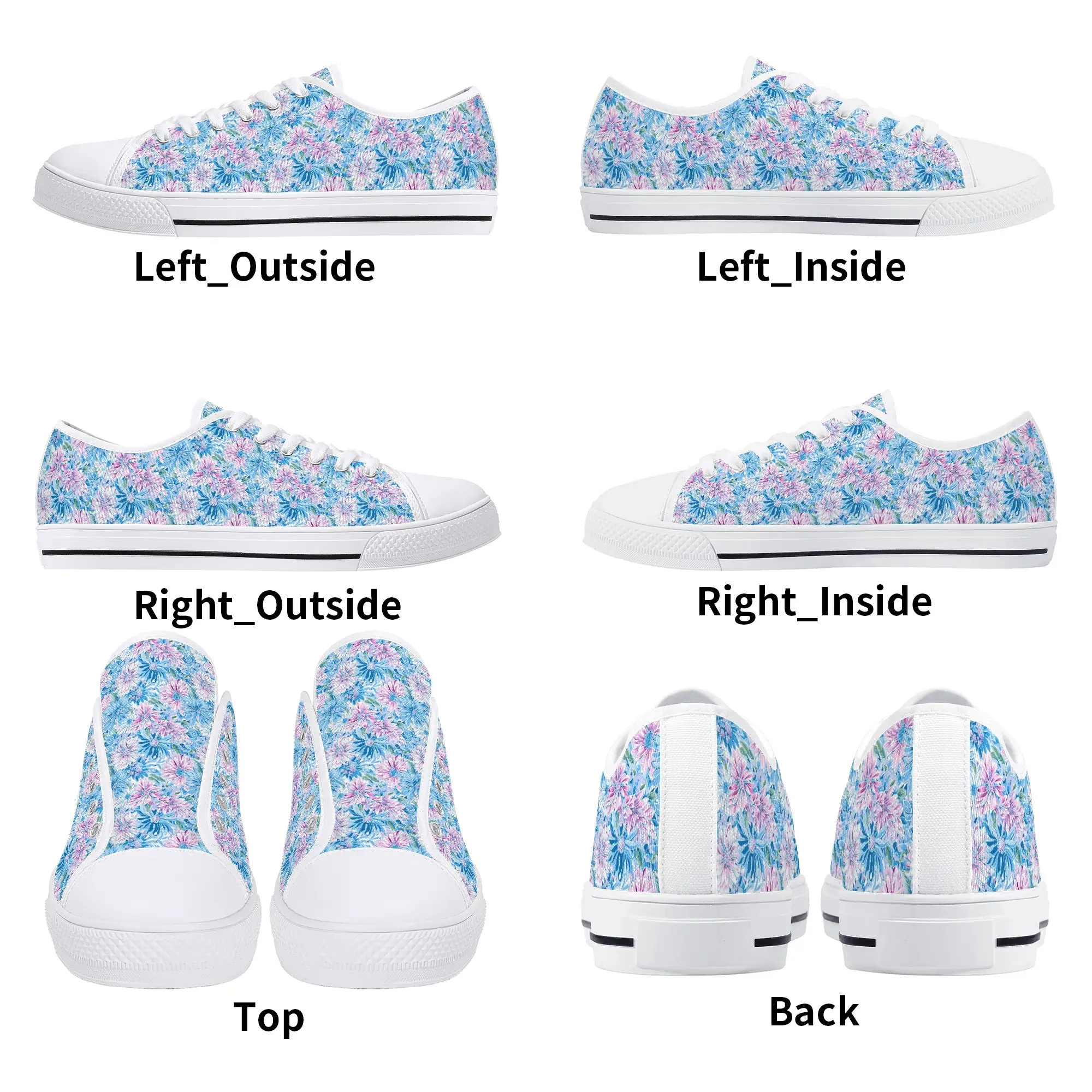 Pastel Blossom Symphony: Spring Flowers in Soft Pink and Blue Hues Womens Low Top Canvas Sneakers US5.5 - US12
