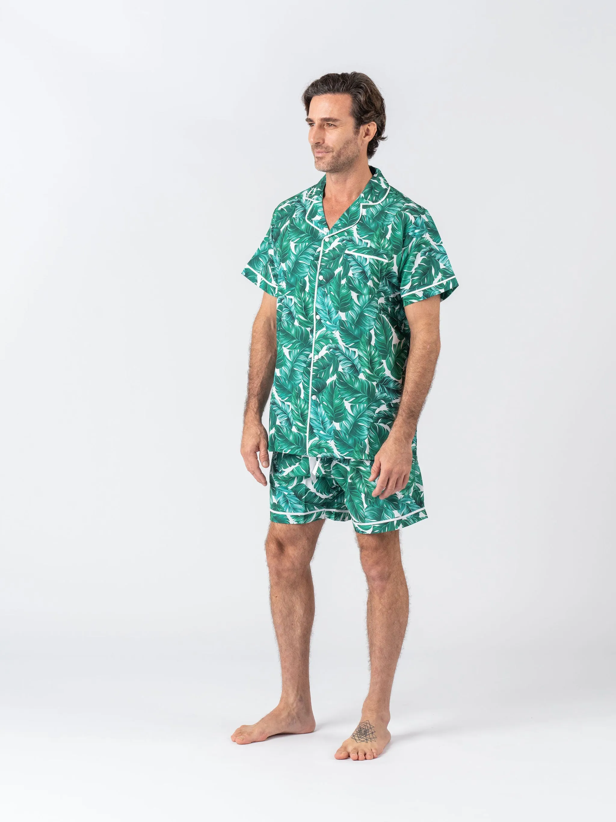 Personalised Men's Satin Pyjama Set - Hamptons Short Sleeve
