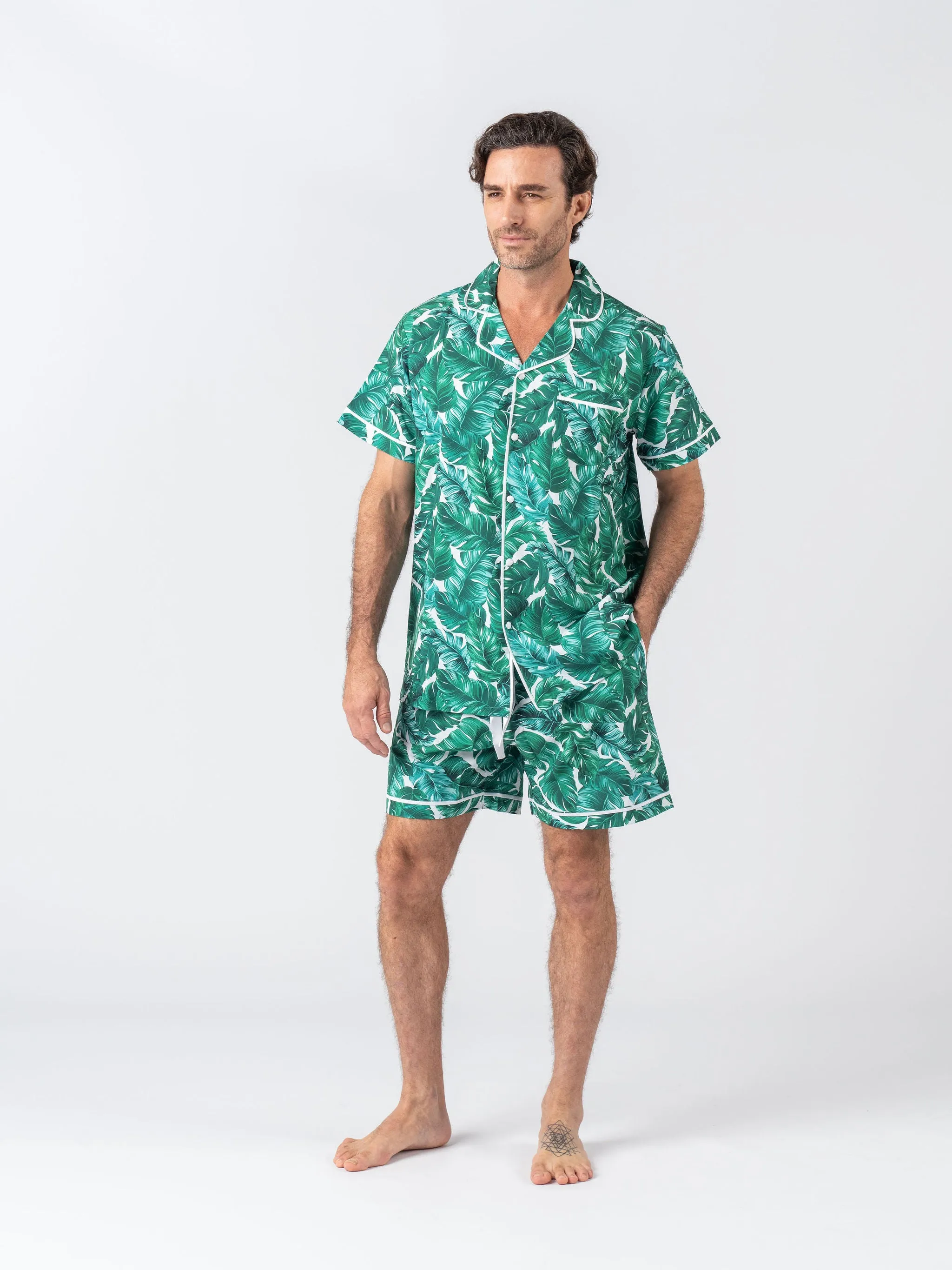 Personalised Men's Satin Pyjama Set - Hamptons Short Sleeve