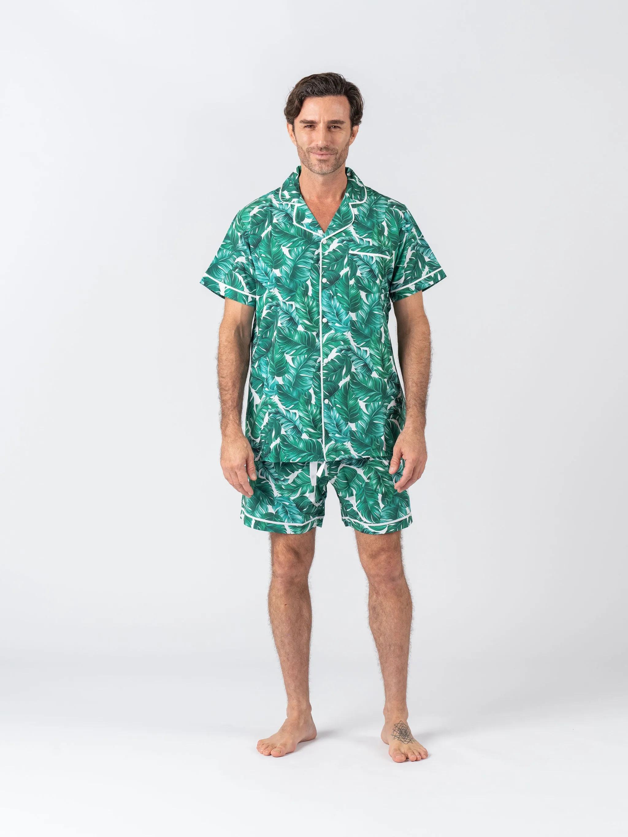 Personalised Men's Satin Pyjama Set - Hamptons Short Sleeve