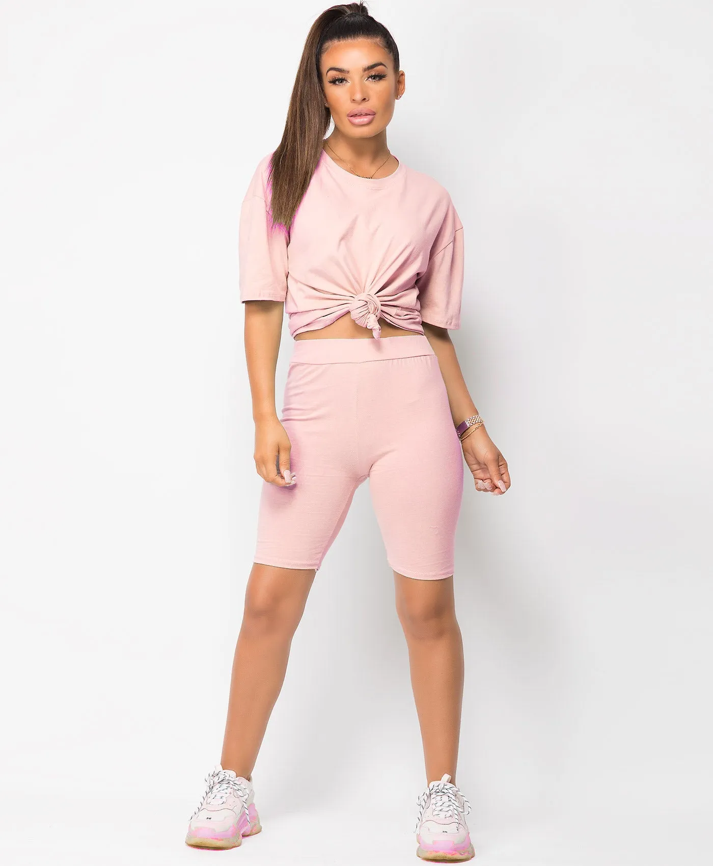 Pink Cycling Short & T-Shirt Co Ord Loungewear Set