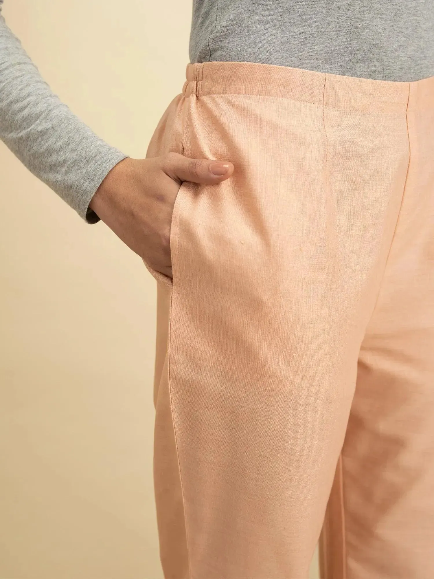 Pink Solid Cotton Trousers