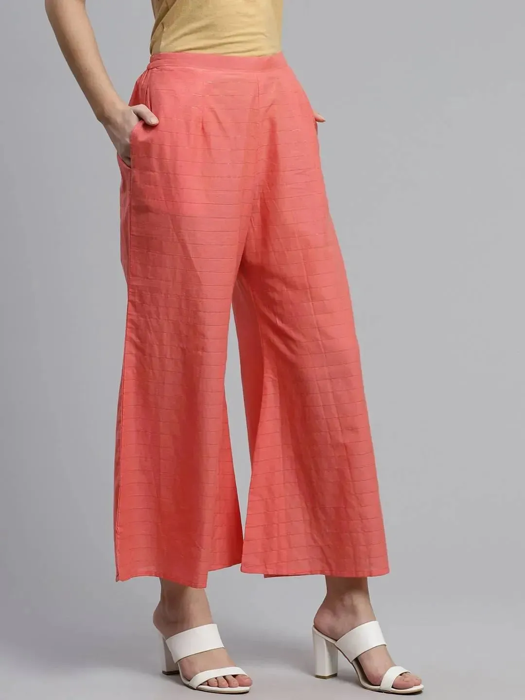 Pink Striped Cotton Palazzos