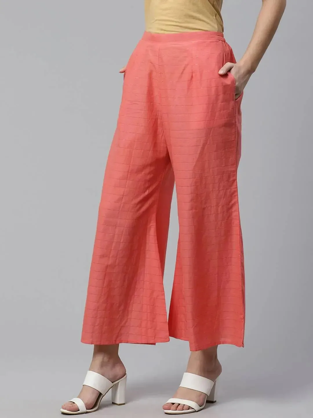 Pink Striped Cotton Palazzos