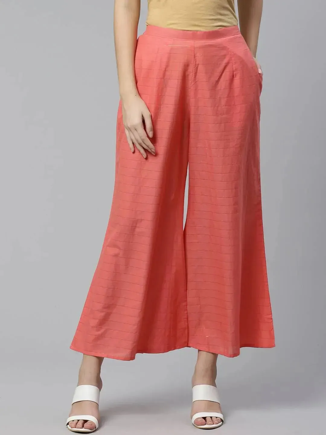 Pink Striped Cotton Palazzos