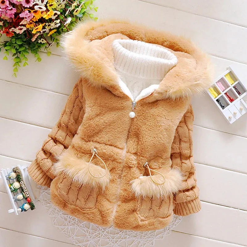 Plush Baby Jacket Thicken Warm Winter Jackets For Girls Fashion Infant Hooded Coat Outwear 1-4 Year Toddler Girl